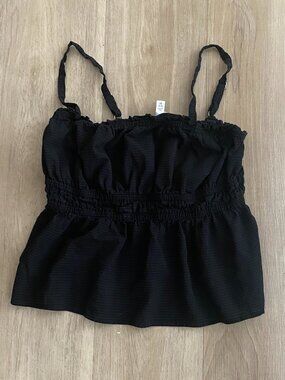 Time & Tru Black Smocked Peplum Cami XS | Adjustable Strap Flowy Babydoll Tank